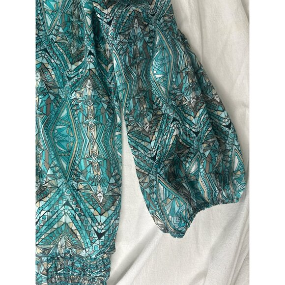 Dressbarn Womens Top Medium Geometric Print Boho Long Sleeve Blouse Wearable Art - Picture 4 of 5